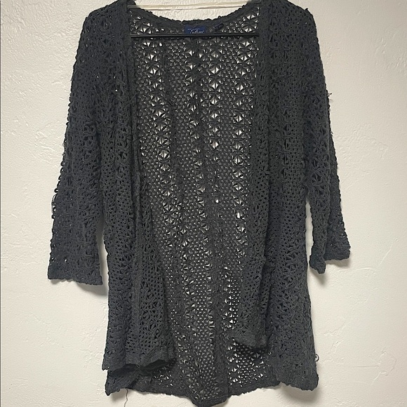Indigo Sweaters - Indigo Women's Dark Gray Crochet Cardigan